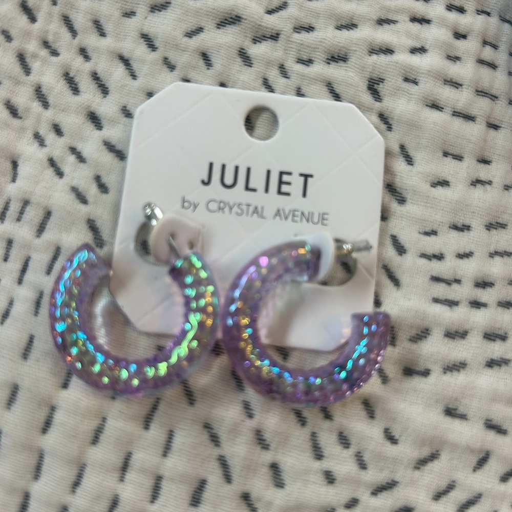 JULIET by CRYSTAL AVENUE Iridescent Purple Hoop Earrings